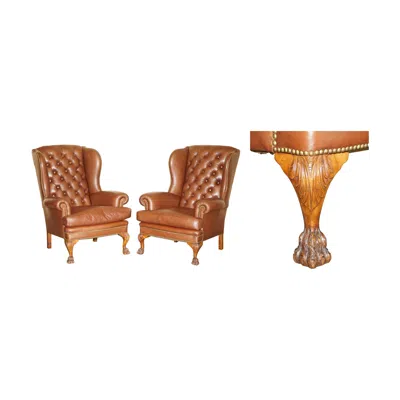 Pre-owned Chesterfield Stunning Pair Of Lion's Hairy Paw Feet  Tufted Wingback Armchairs In Brown