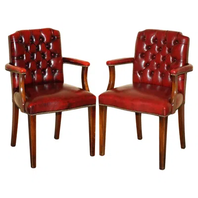 Pre-owned Chesterfield Stunning Pair Of Oxblood Leather Vintage  Gainsborough Armchairs In Red