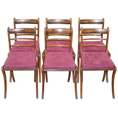 Pre-owned Chesterfield Stunning Suite Of Six Regency Hardwood Bergere Dining Chairs Velvet  In Brown