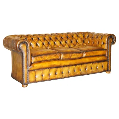 Pre-owned Chesterfield Super Rare Fully Restored Vintage Cigar Brown Leather  Sofa Part Set