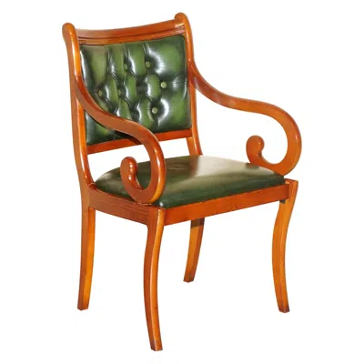 Pre-owned Chesterfield Tufted Green Leather Captains Directors Library Reading Desk Chair