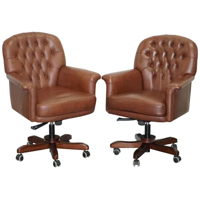 Pre-owned Chesterfield Very Comfortable Brown Leather  Captains Directors Armchair