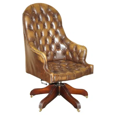 Pre-owned Chesterfield Vintage Aged Brown Leather Director's Captains Office  Armchair