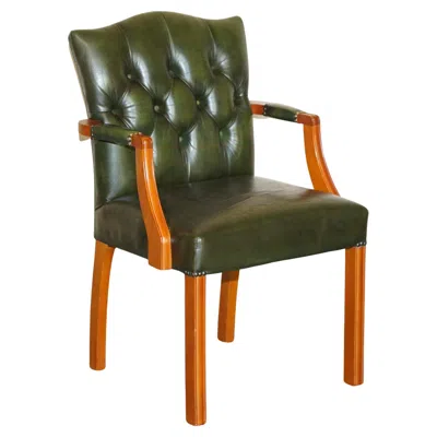 Pre-owned Chesterfield Vintage Aged Regency Green Leather  Tufted Office Directors Armchair