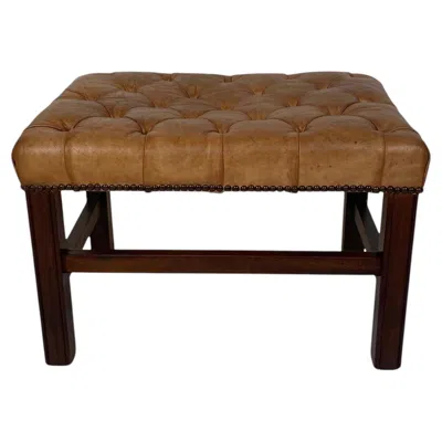 Pre-owned Chesterfield Vintage  Tan-naturel Leather Hand Dyed Footstool Bench In Brown
