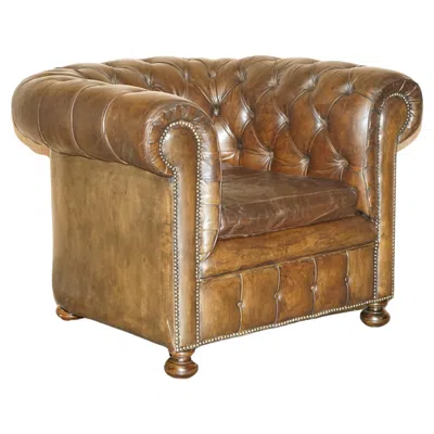 Pre-owned Chesterfield Vintage Circa 1950's Hand Dyed Brown Leather  Club Armchair Walnut