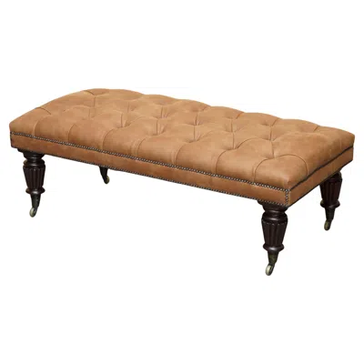 Pre-owned Chesterfield Vintage Hand Dyed Brown Leather Extra Large  Tufted Bench Footstool