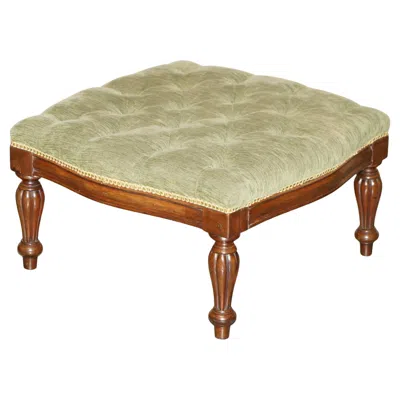 Pre-owned Chesterfield Vintage Hardwood Framed Green Velour  Tufted Large Footstool Ottoman