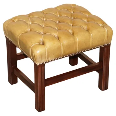 Pre-owned Chesterfield Vintage Tan Brown Leather  Tufted Baron Footstool Part Of Suite