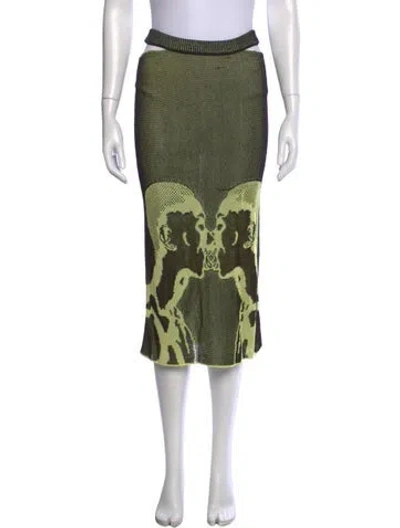 Pre-owned Chet Lo Graphic Print Midi Length Skirt In Green