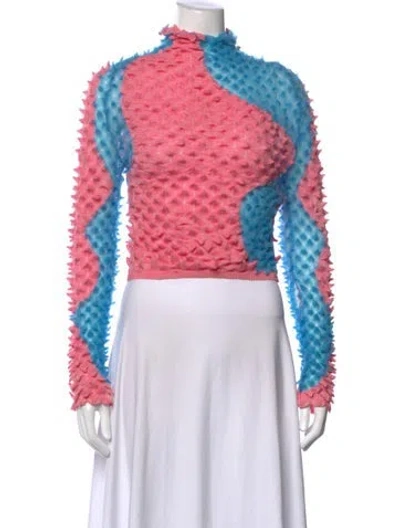 Pre-owned Chet Lo Patterned Mock Neck Top In Pink