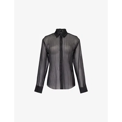 Chet Lo X C4c X Pull And Bear X C4c X Pull And Bear Womens Black Pull & Bear X Chet Lo Pointed-collar Pleated Organza Shirt