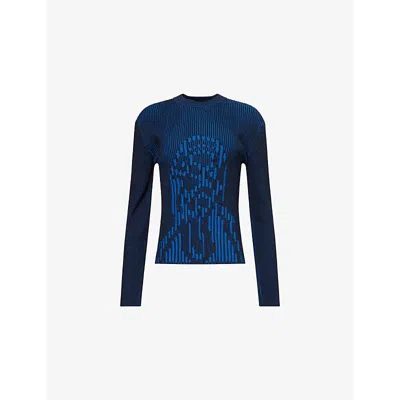 Chet Lo X C4c X Pull And Bear X C4c X Pull And Bear Womens Black/blue Pull & Bear X Chet Lo Contrast-knit Round-neck Cotton-blend