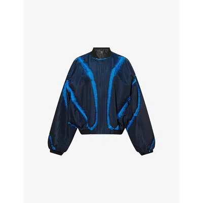 Chet Lo X C4c X Pull And Bear X C4c X Pull And Bear Womens Black/blue Pull & Bear X Chet Lo Striped Textured Woven Jacket