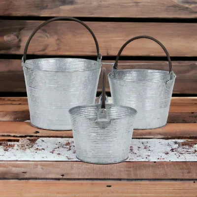 Cheungs 3 Piece Metal Bucket Set In Silver