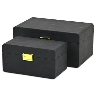 Cheungs Alethea Rounded Shagreen Vinyl Box Set With Gold Handles In Black