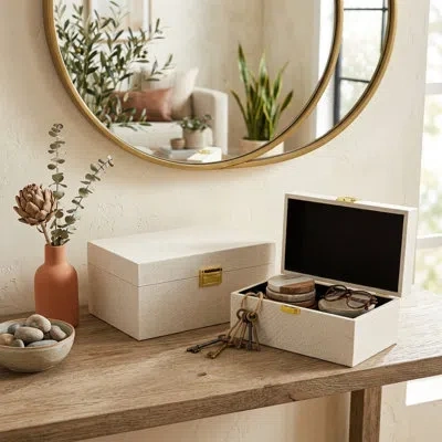 Cheungs Araminta Fabric Themed Vinyl Box Set With Gold Handles - Cream