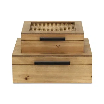 Cheungs Baskura Rattan & Wood Box Set | Black Handles | In Black;brown