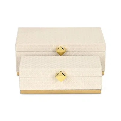 Cheungs Baskura Vinyl Rattan Rectangular Box Set | Diamond Shaped Handles | In White