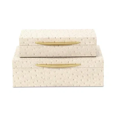 Cheungs Canorus Faux Ostritch Pattern Rectangular Box Set In Cream