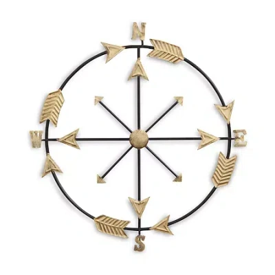 Cheungs Compass With Golden Arrow Accents Metal Wall Art In Yellow