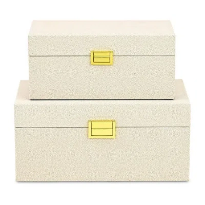 Cheungs Cream Fabric Themed Box Set With Gold Handles Maple Jewelry Organizer In Green