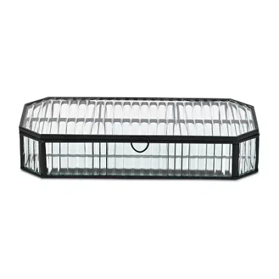 Cheungs Fluted Glass Mirrored Box With Four Compartments Black Jewelry Organizer In Gray