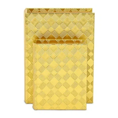 Cheungs Gold Vinyl Diamond Checkered Pattern Book Box Set 2-pc. Decorative Box In Yellow