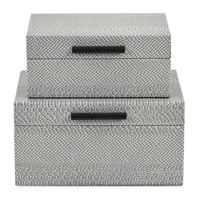 Cheungs Gray Snakeskin Themed Vinyl Box Set With Black Handles Jewelry Organizer In Green