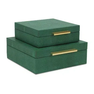 Cheungs Green Faux Shagreen Square 2-pc. Decorative Box In Multi