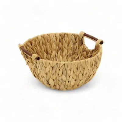 Cheungs Laelia Woven Water Hyacinth Basket With Side Wood Handles In Light Brown