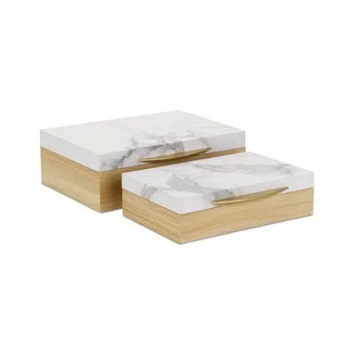 Cheungs Marveo Wood And Faux Marble Box Set In Brown;white