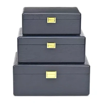 Cheungs Navy Blue Suitcase Boxes With Gold Handles Jewelry Organizer In Metallic