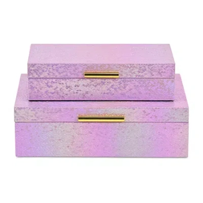 Cheungs Pink Seascale Pattern Iridescent Box Set With Gold Hardware Jewelry Organizer In Purple