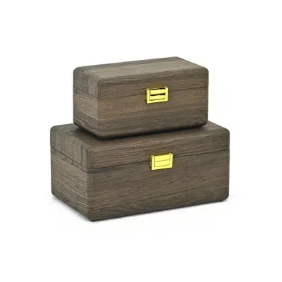 Cheungs Sable Set Of 2 Boxes With Gold Handles In Brown