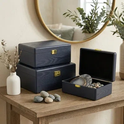 Cheungs Sable Set Of 3 Suitcase Boxes With Gold Handles In Blue