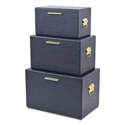 Cheungs Sable Set Of 3 Trunks With Gold Handles In Blue