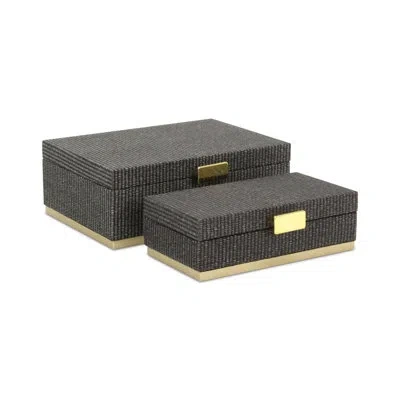 Cheungs Strandiva Gray Woven Themed Rectangle Box Set | Gold Metal Base In Gray;gold;gray;gold