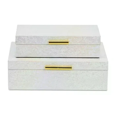 Cheungs White Seascale Pattern Iridescent Box Set With Gold Hardware White Jewelry Organizer In Metallic