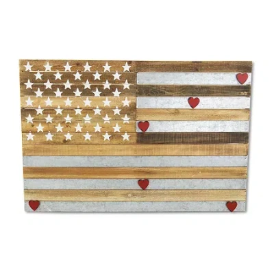 Cheungs Wooden Usa Flag With Galvanized Stripes And Magnetic Accents Metal Wall Art In Multi