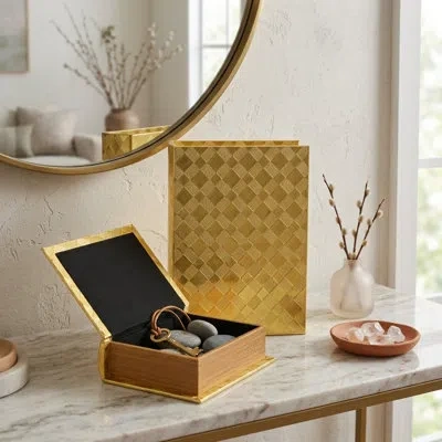 Cheungs Zuleika Diamond Checkered Pattern Book Box Set In Gold