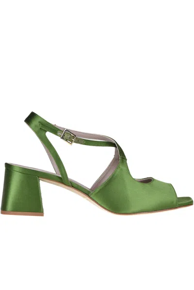 Cheville Satin Sandals In Green