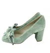 Cheville Women's Suede Leather Block Heel Shoes In Green In Green