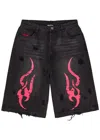 Chew Forever Tribal-printed Denim Shorts In Black