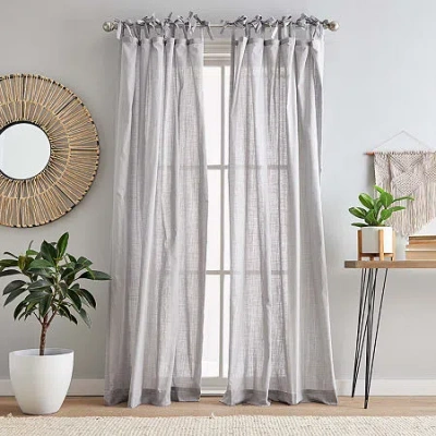 Chf 100% Cotton Tie Top Sheer Set Of 2 Curtain Panel In Gray