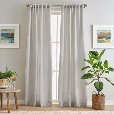 Chf 100% Linen Back Tab Light-filtering Set Of 2 Curtain Panel In Gray