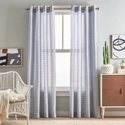 Chf Cargo Stripe Grommet Top Light-filtering Set Of 2 Curtain Panel In White
