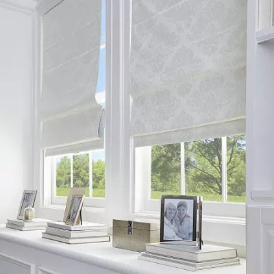 Chf Damask Cordless Room Darkening Roman Shade In Gray