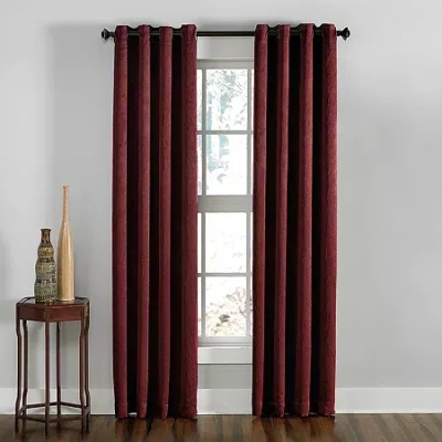 Chf Lenox Grommet Top Light-filtering Single Curtain Panel In Red
