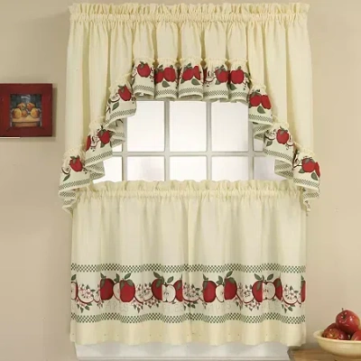 Chf Red Delicious 3-pc. Rod Pocket Kitchen Curtains & Drapes Window Set In Multi